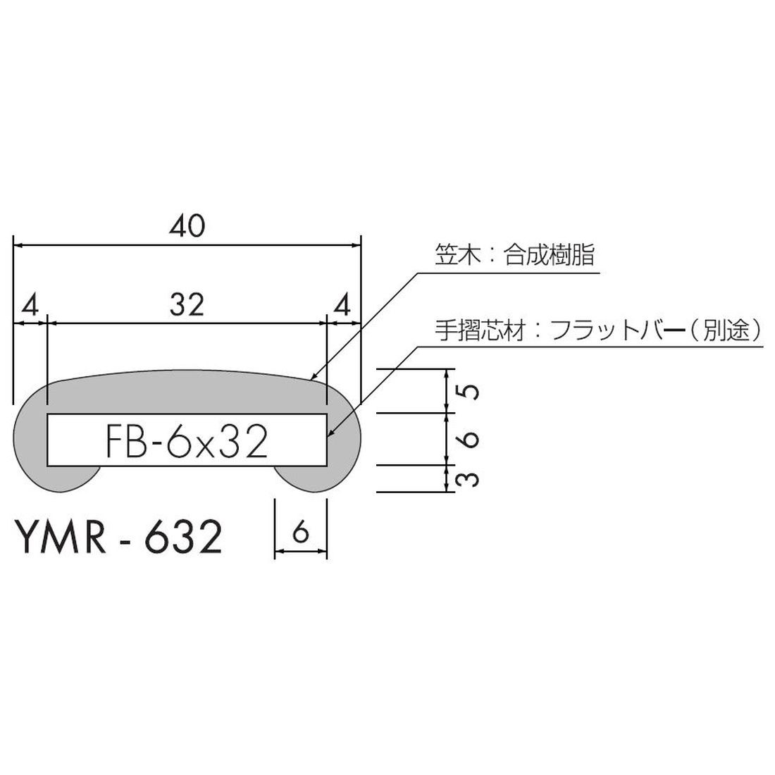 Ymハンドレール フラットバー用樹脂笠木 Ymr 632 Ymハンドレール フラットバー用樹脂笠木 ワイエム工業